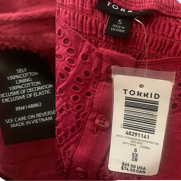 TORRID 100%‎ Cotton Babydoll Windowpane Button Front Tank NWT - Picture 7 of 7